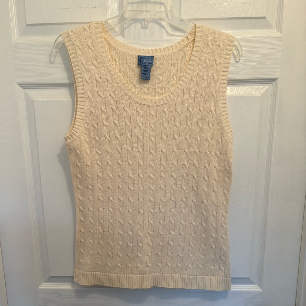 Classic Elements Ivory Cable Knit Sweater Vest Women’s Size 18-20W